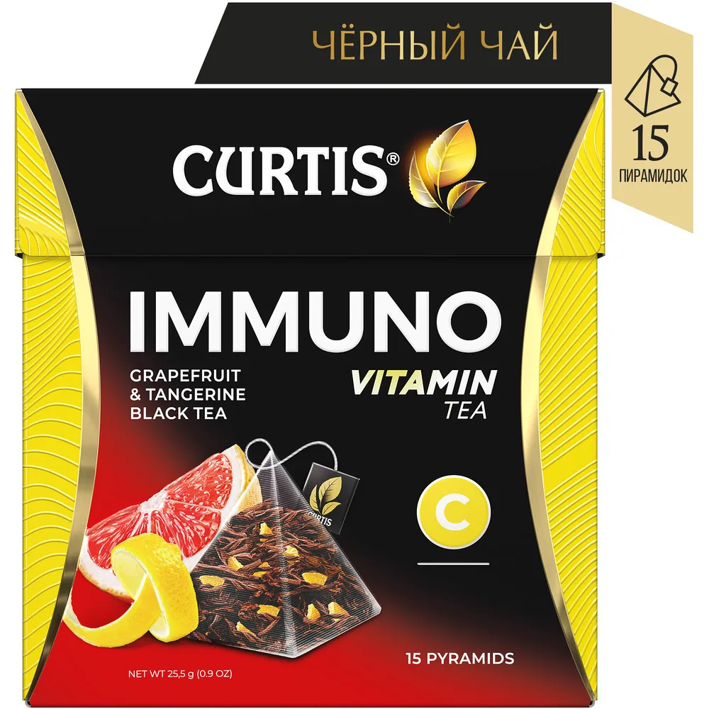 Чай черный в пирамидках CURTIS &quotImmuno" 15 шт с цедрой апельсина и лимона фруктовый