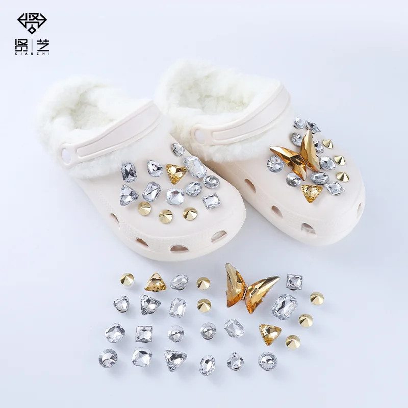 

Croc Charms Designer Shoes Charms Gold Silver Metal Rhinestone Punk Style and Butterfly Button Shoes Decoration Accessories