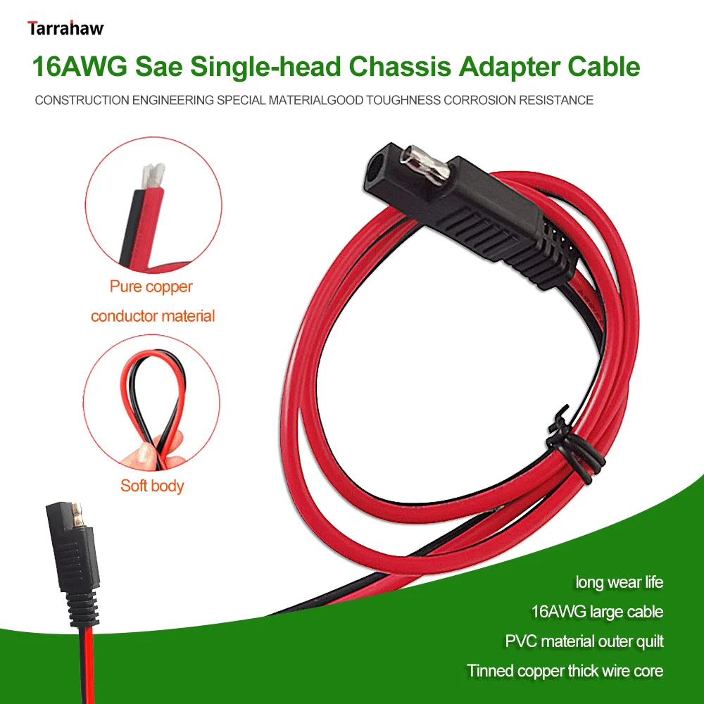 16AWG Sae Solar Power Cord Single Head Chassis Adapter Photovoltaic Panel Cable Automobile and Motorcycle Battery Charging Cable