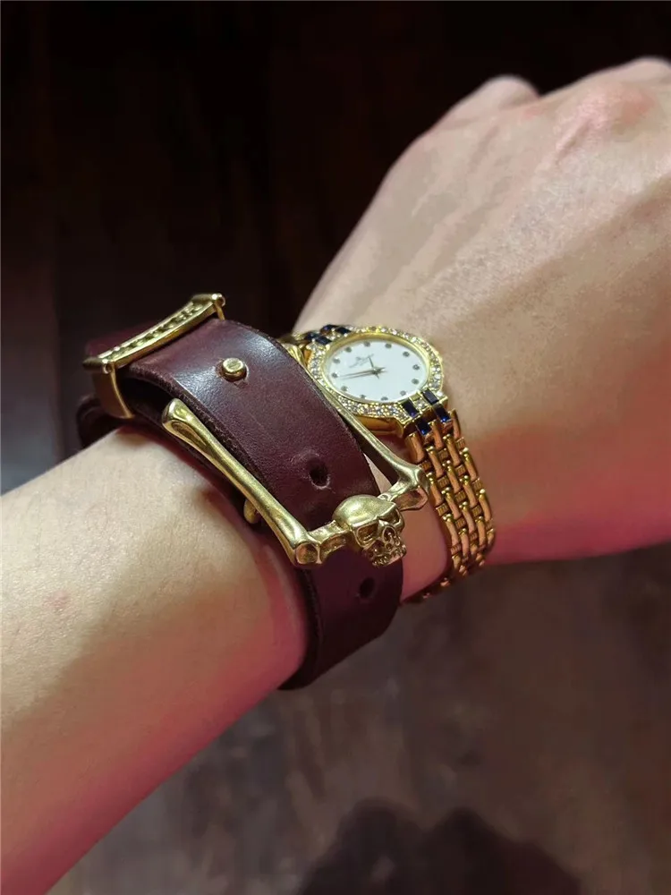 Рыба лотоса гора Gyosan Hand Made Old Things Feelings чистая медь латунь череп пряжка браслет из