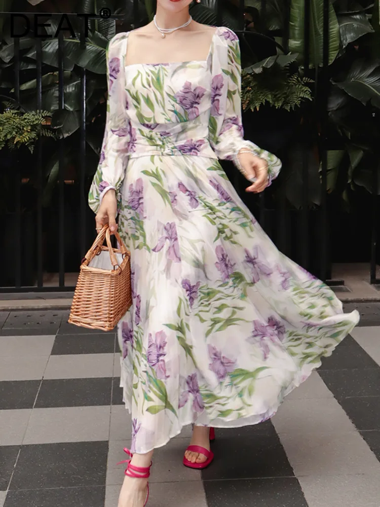 

DEAT Fashion Women Dress round neck Slim Spliced long sleeve High Waist soild color long sleeve Dresses summer 2023 new 17A8110