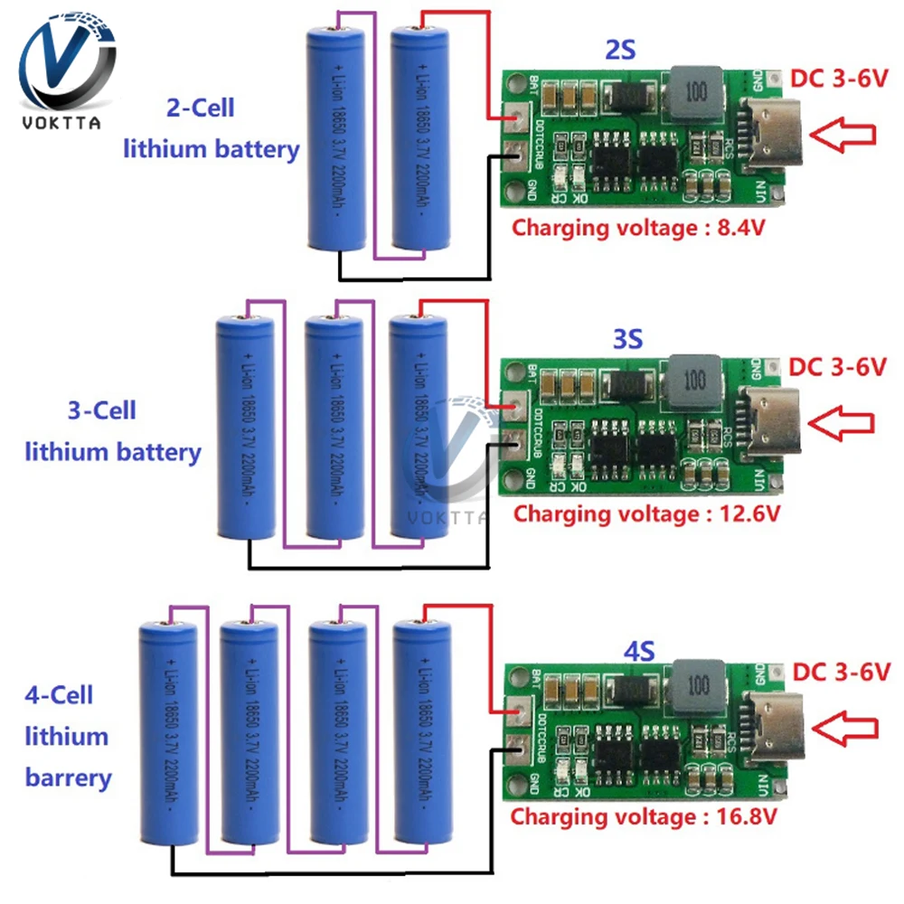 Мультиэлементное 2S 3S 4S Type-C до 8 4 В 12 6 16 повышающее LiPo полимерное литий-ионное