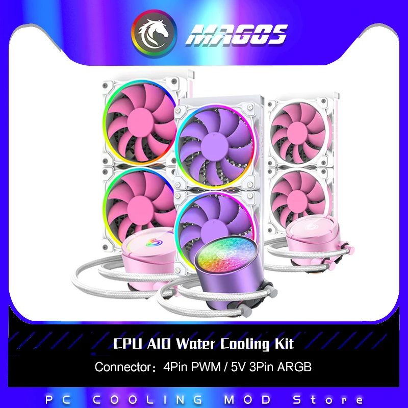 System For Intel Amd Radiator M/b 5v Sync 4pin Pwm / 3pin Argb  Led Pink Purple