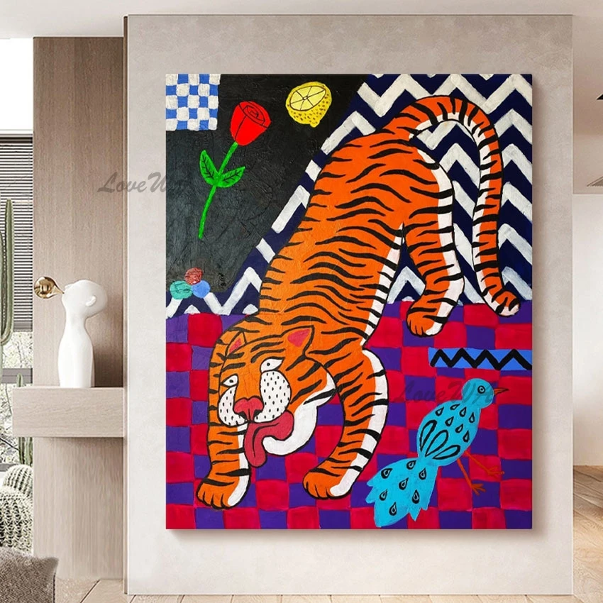 

Leopard Cute Cartoon Modern Picture Canvas Artwork Unframed Wild Animals Abstract Art Painting For Restaurant Wall Decoration