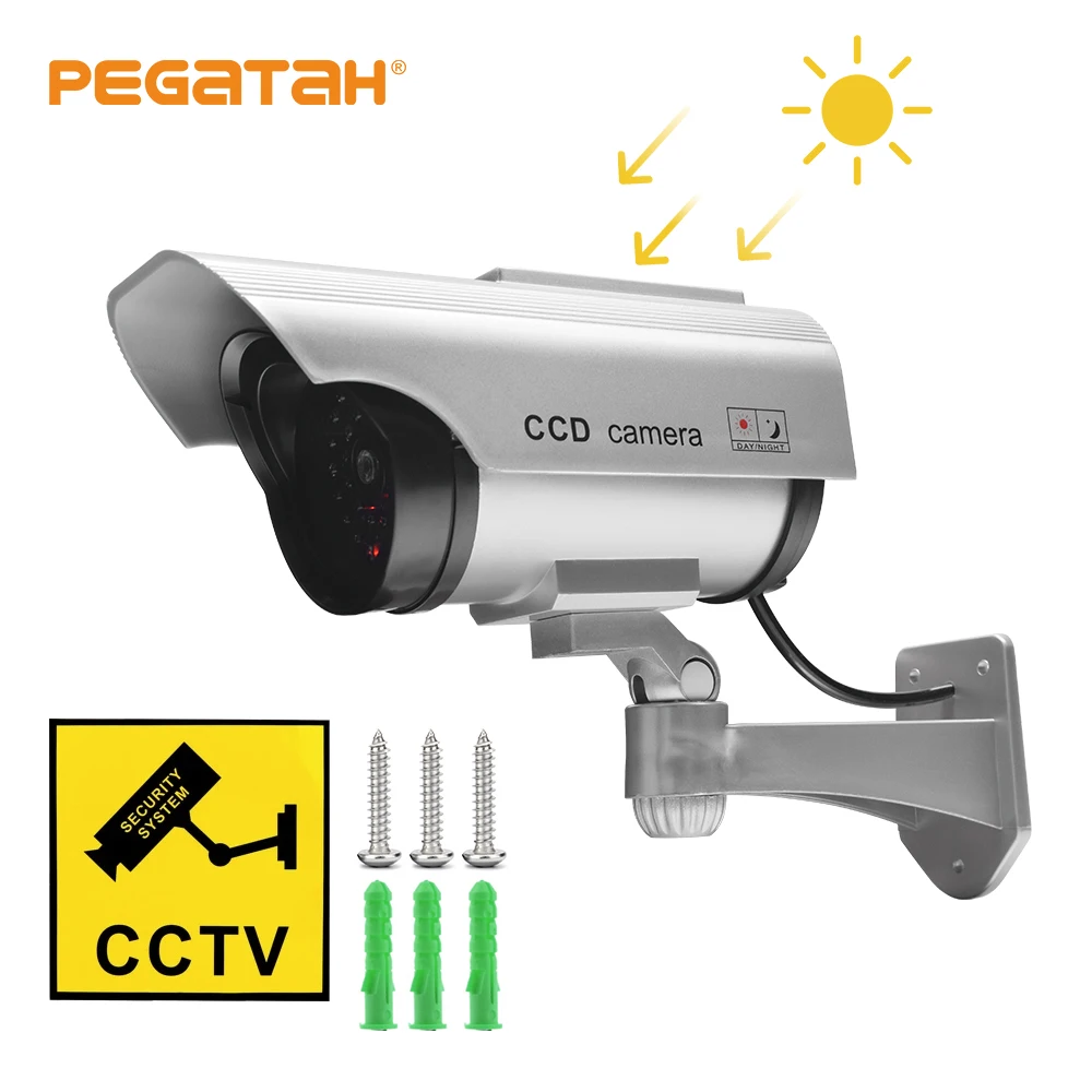 

Solar Fake Camera Outdoor Waterproof Security Bullet Dummy Camera Flashing Red LED Monitor Simulation CCTV Surveillance Camera
