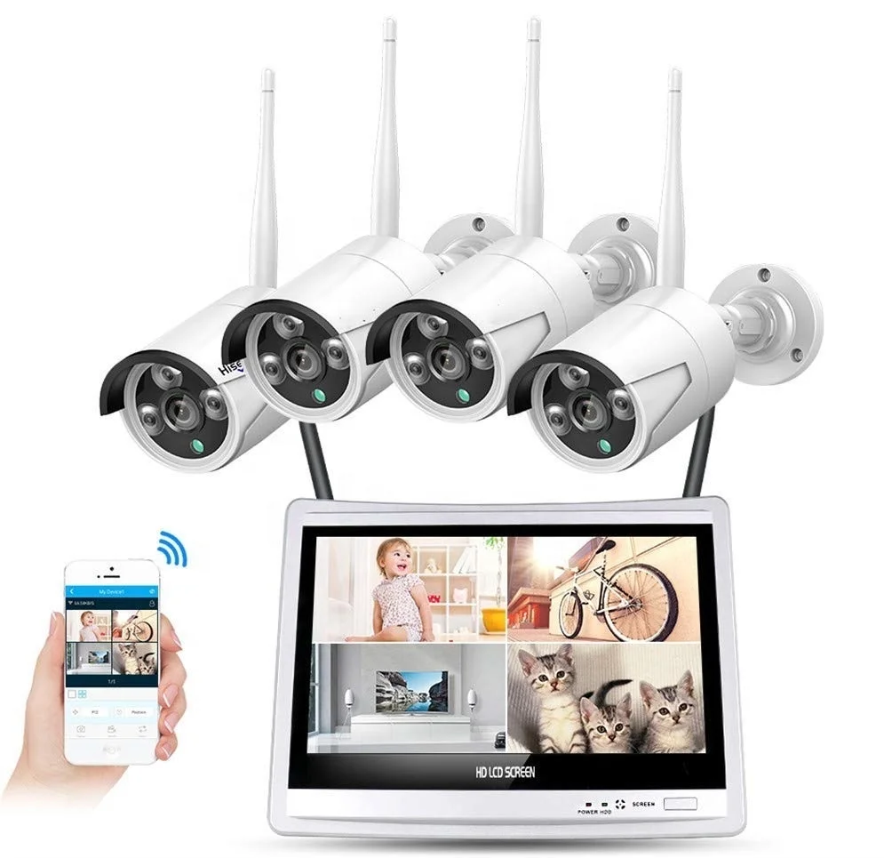 

1080P HD Surveillance Wireless Camera System 10.1''LCD NVR Monitor with 4CH WiFi KITS 4PCS Outdoor/Indoor Cameras