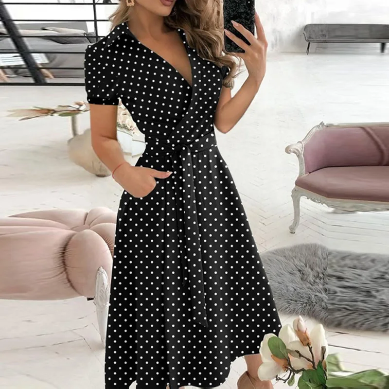 

Sexy V Neck Slim Solid Long Party Dress XXL Women Casual Turn-Down Collar Belt Dress Summer Office Lady Elegant Sleeveless Dress