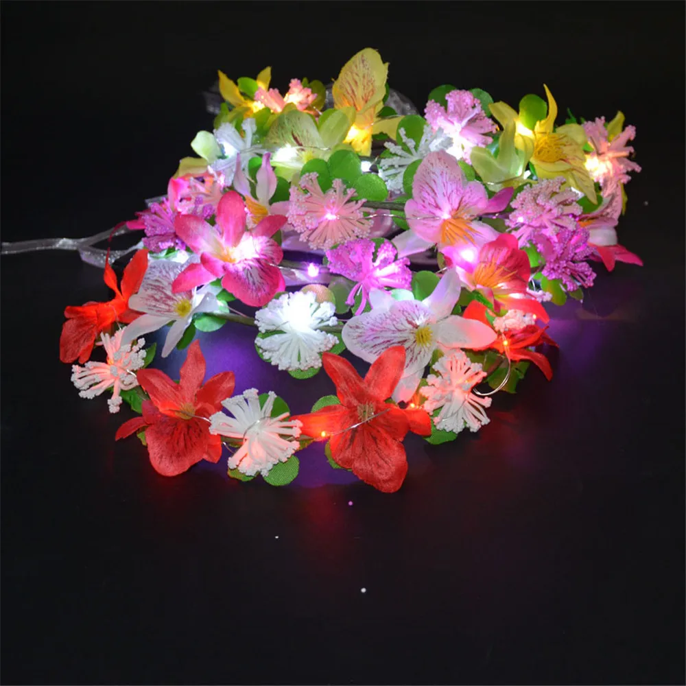 

10pcs Glow Garland Party Crown Flower Headband LED Light Neon Wreath Garlands Hairband Birthday Wedding Halloween Festival