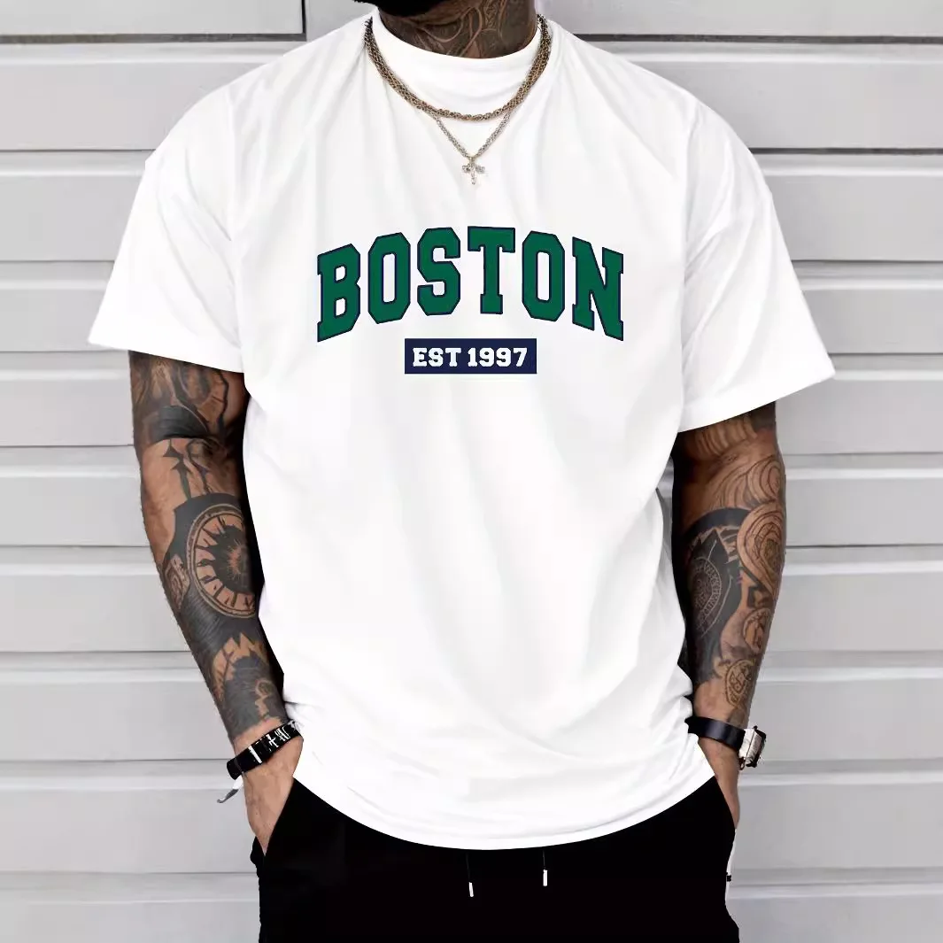 Мужская хлопковая футболка с коротким рукавом свободного покроя