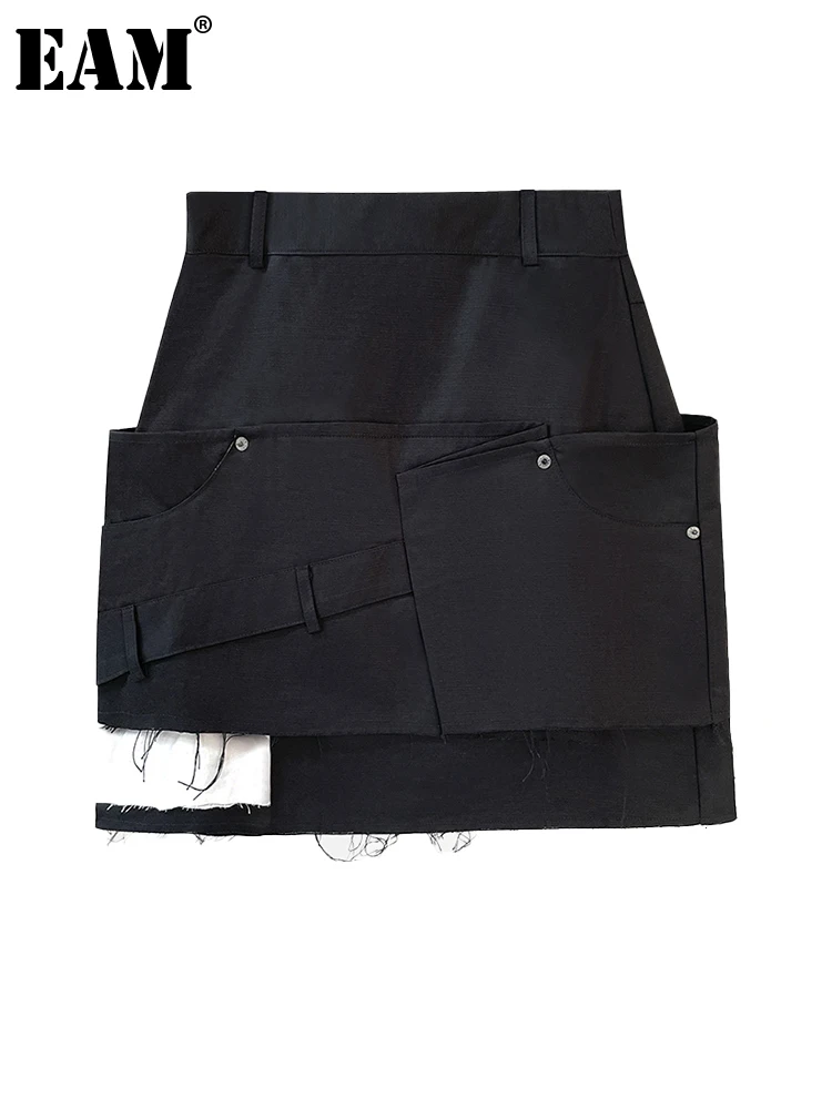 

[EAM] черная Асимметричная облегающая мини-юбка с высокой талией, женская модная весенне-летняя Новинка 2022 1DE9810