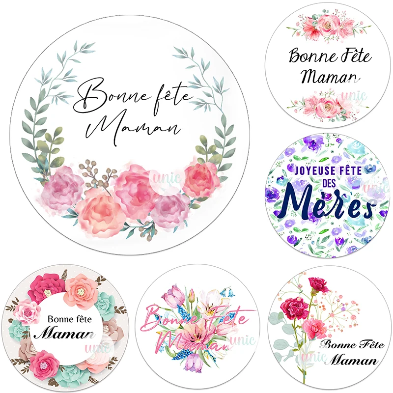 Bonne Fête Maman French Happy Mother's Day Decor Stickers Labels Joyeuse Fête Des Mères Floral Self-adhesive Paper Labels