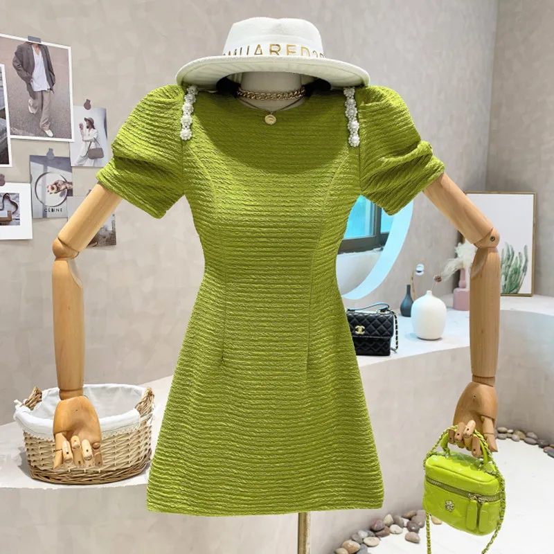 

New Women's Clothing 2022 Summer Retro hollow out design sexy slim puff Short sleeve dress vestidos de verano mujer 2022