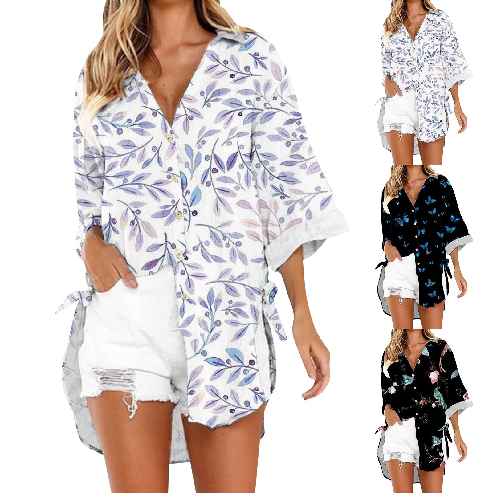 

Womens Button Down Shirt Dress Long Sleeve Swimsuit Cover Ups Beachwear slim fit Camisas De Hombre Cardigan Vintage Elegant