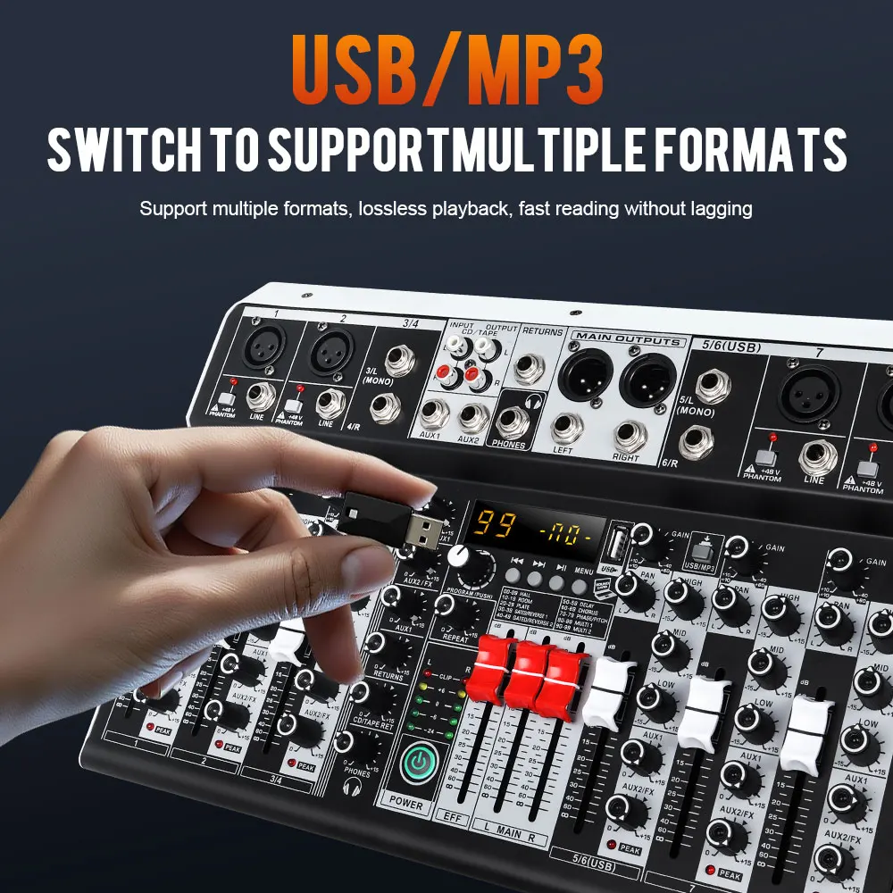 Аудиомикшер GOOERMI KT468 USB с фантомным питанием 48В и 99 DSP-эффектами для прямых трансляций, записи и караоке (art.: 3920daeb18b3e) - 3920daeb18b3e