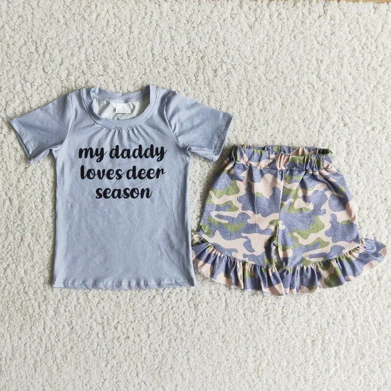 

RTS Wholesale Baby Girl my daddy Short Sleeve Tee Shirt Camo Print Summer Shorts Kids Boutique Outfits Clothing Sets