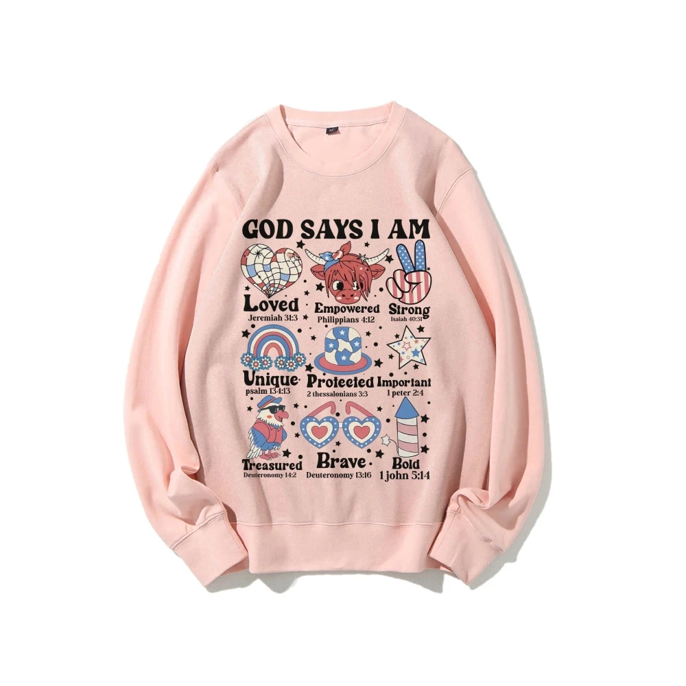 God Says i Am Bluza Miłośnik Kotów Chrześcijański Werset Biblijny Tee Damska Religijna