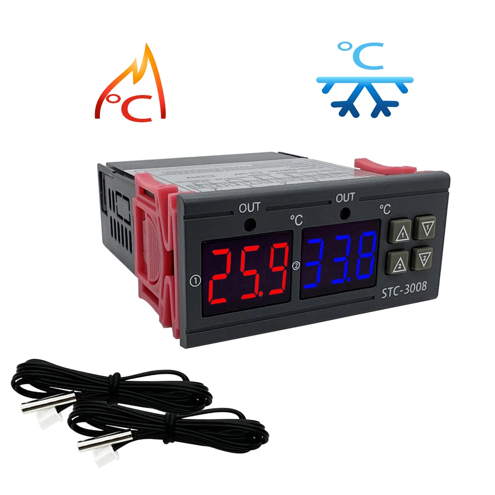 

Controller With Relay Output Thermostat Dual Temperature Home Cool Digital Heat Two Fridge Probe Heater