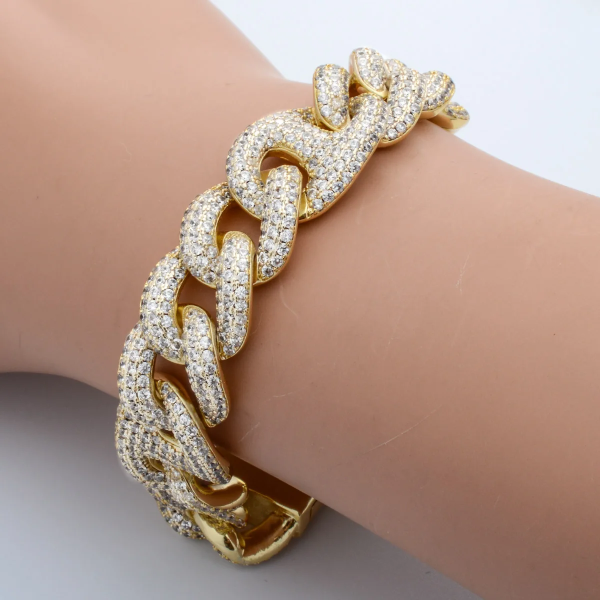 Charmoment Jewelry Hip Hop Men Bracelet Gold Color Cuban Link Chain Full Iced Out Miami Bangle For Punk Man Women Gift