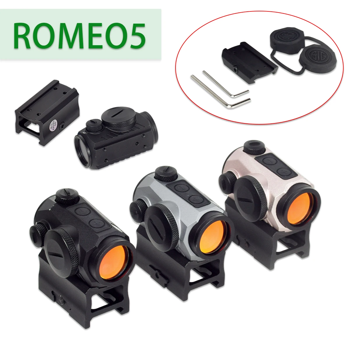 

Tratical RMR ROMEO5 Red Dot Sight Reflex Scope 2MOA Airsoft Riflescope With Riser Mount 20mm Rail Hunting Sight Holographic