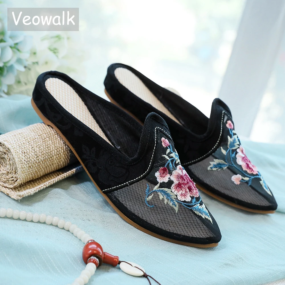 

Veowalk, прозрачные, с острым носком, женские, марлевые, хлопковые, плоские мюли, летние, дышащие, женская обувь