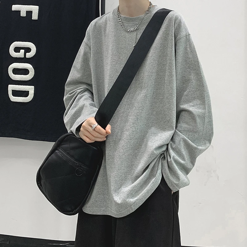 

Мужская футболка с длинным рукавом, свободная Однотонная футболка с длинным рукавом для фитнеса, модель B43 на осень, 2022