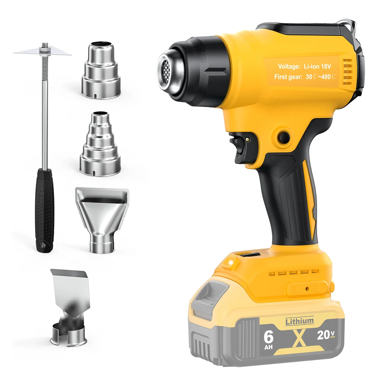 

Беспроводной тепловой пистолет для аккумулятора Dewalt 18 В DCB200 с регулируемой температурой 122-1022, аккумуляторный термоусадочный пистолет с зарядным устройством