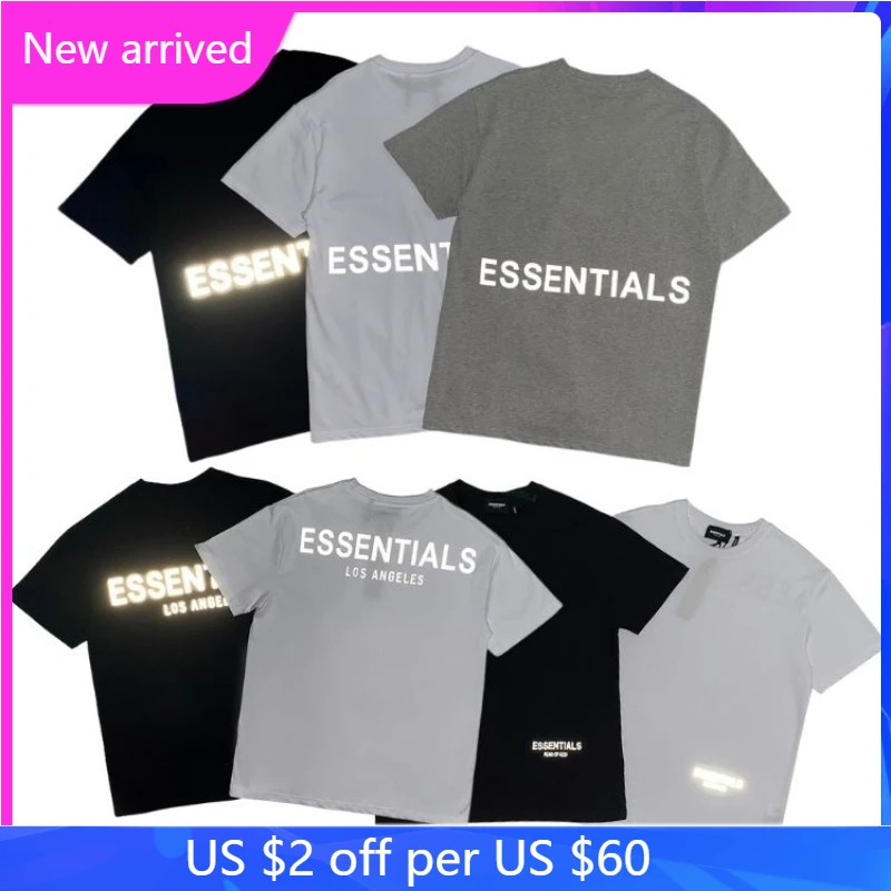 

Summer ESSENTIALS T-shirt High Quantity 3M Reflective Cotton Couple Short Sleeve Oversized ESSENTIALS T Shirts