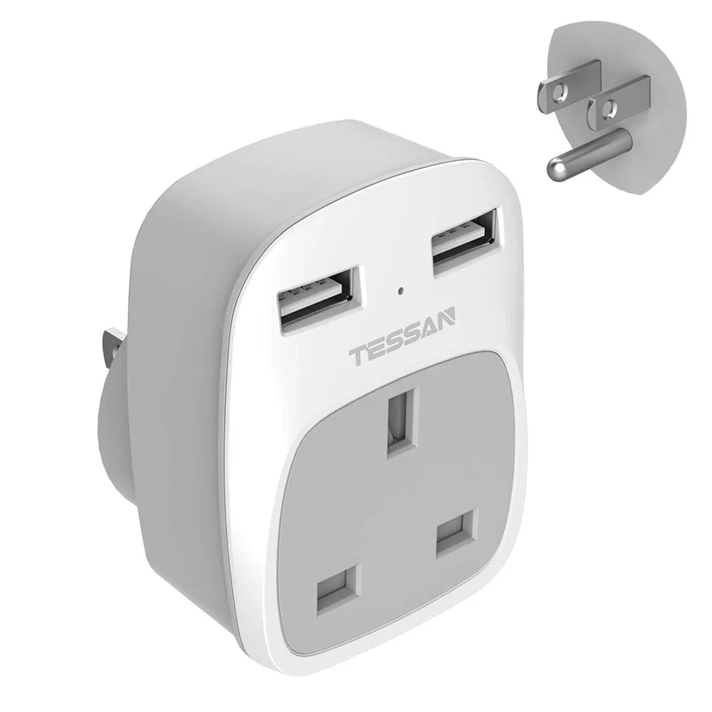 Переходник TESSAN с вилкой Стандарта Великобритании на США 2 портами USB портативный