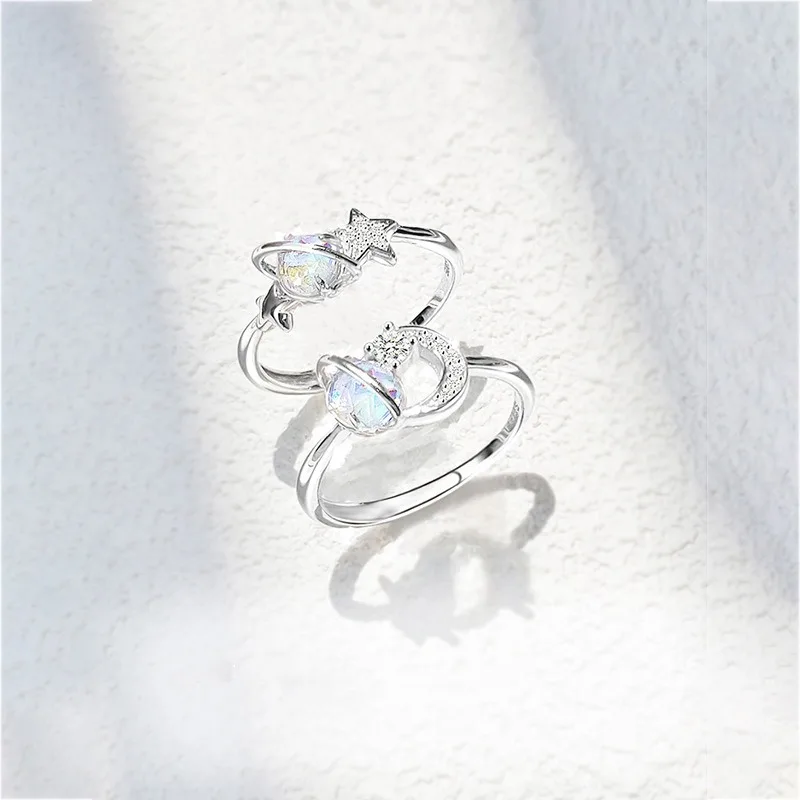 

Moonstone Shining Star Moon Girl Girlfriend Jewelry Opening Adjustable Ins Fashion Fresh Simple Trend Style Ring Girlfriend Gift