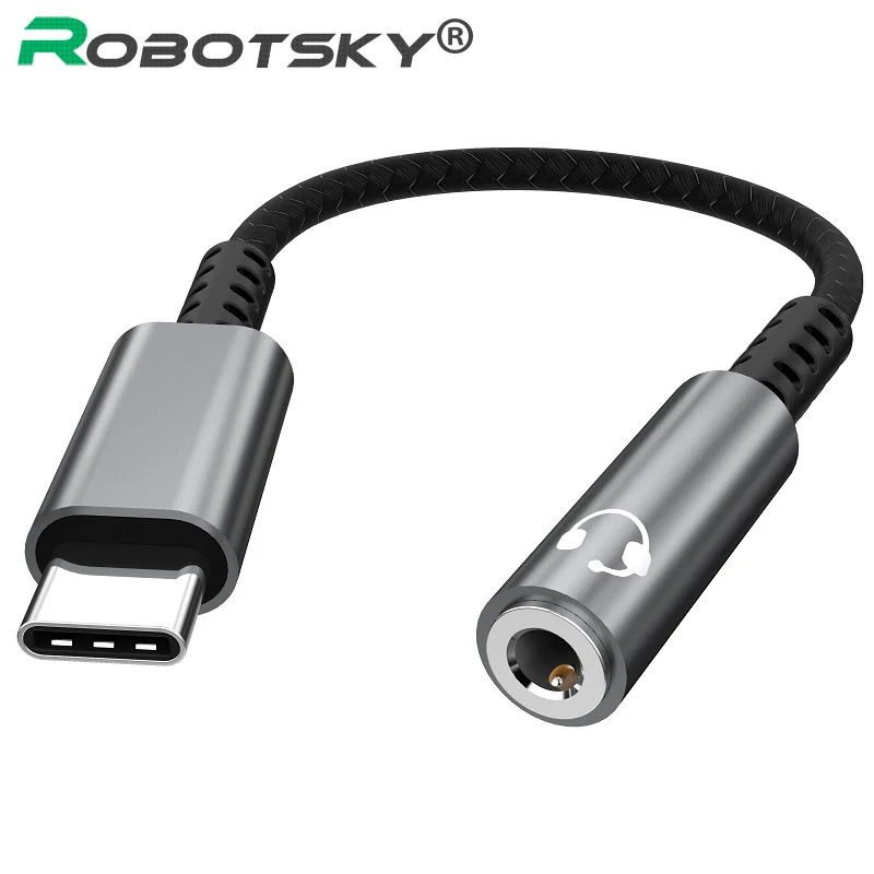 

Robotsky Type C to 3.5mm Jack Earphone Cable USB Type-C 3.5 AUX Headphone Adapter for Huawei Mate 10 P20 Xiaomi Mi 6 6X Mix 2s
