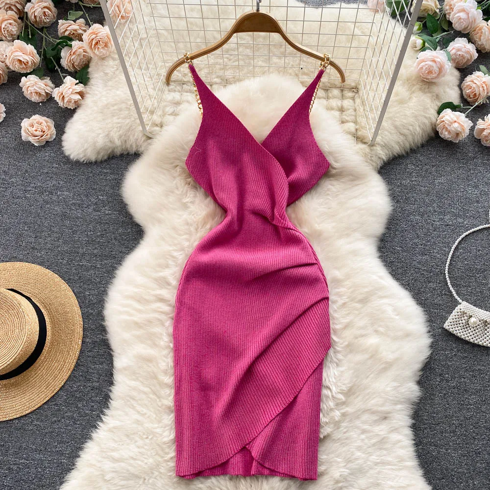 Женское трикотажное платье с блестками элегантное облегающее V-образным вырезом