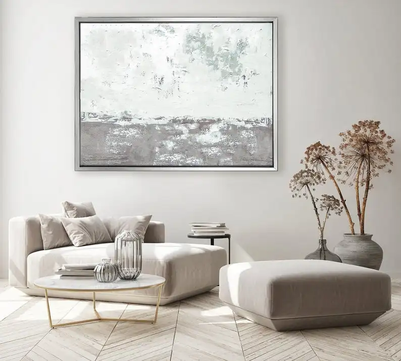 

Абстрактный дизайн, текстурированный холст, оригинальная горизонтальная роспись ручной работы, настенное искусство, современное искусство, гостиная, белая, серая живопись