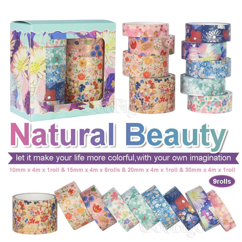 Kawaii folia zestaw taśm Washi papierowa naklejka notatnik Scrapbooking pamiętnik Planner estetyczne artykuły papiernicze szkolne 9 rolek/partia