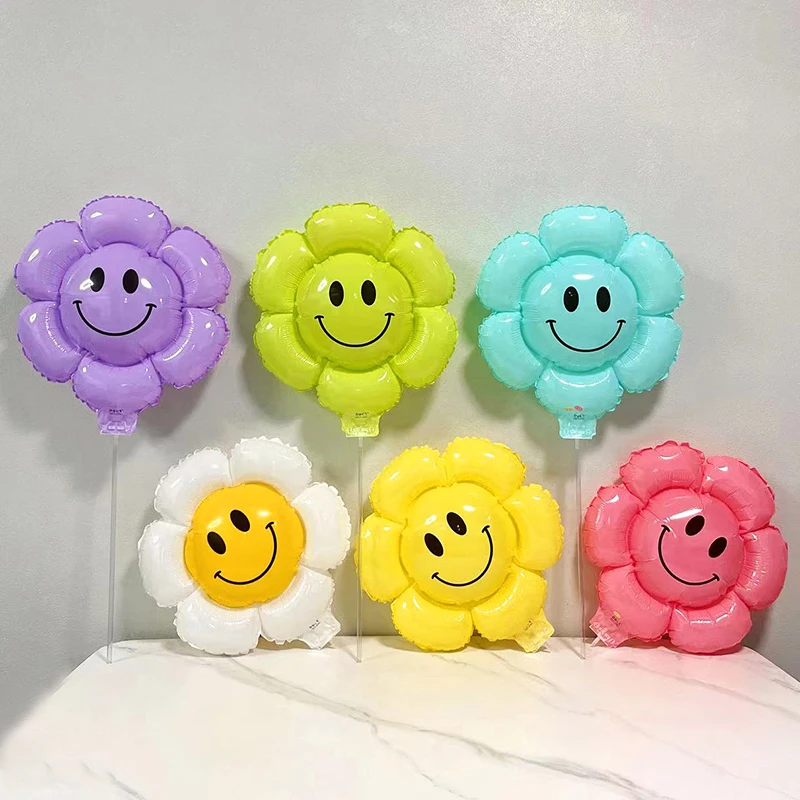 

20pcs Flower Daisy Balloons Holding Stick Bouquet Outing Picnic Kindergarten Outdoor Photo Balloon Sunflower Ballon Party Decor