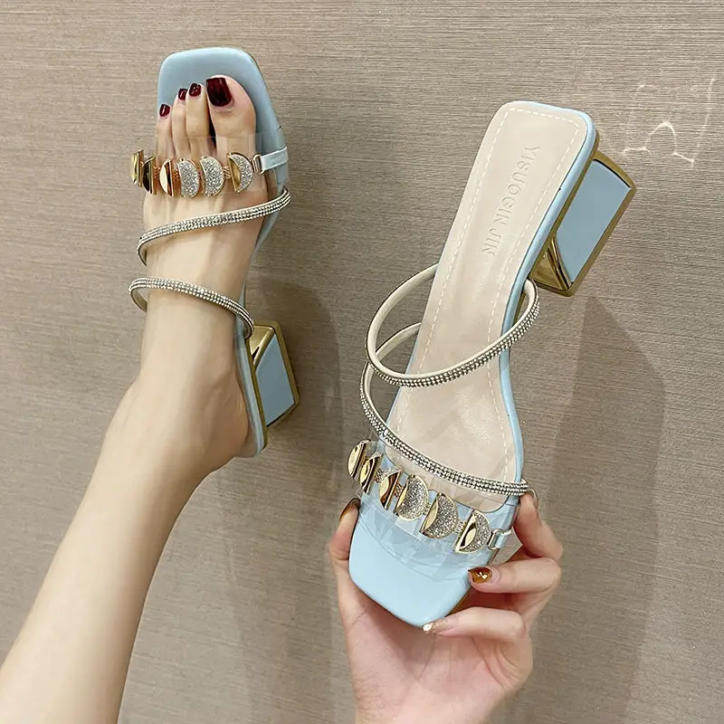 

Thick Heel Sandals Women's New Shoes Summer Middle Heel Fashion All-match Fairy Sandals and Slippers for Outer Wear Fashion