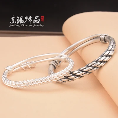 Pure silver 9999 silver ornaments retro style twist two bracelets fashion atmosphere trend men and women with the same style