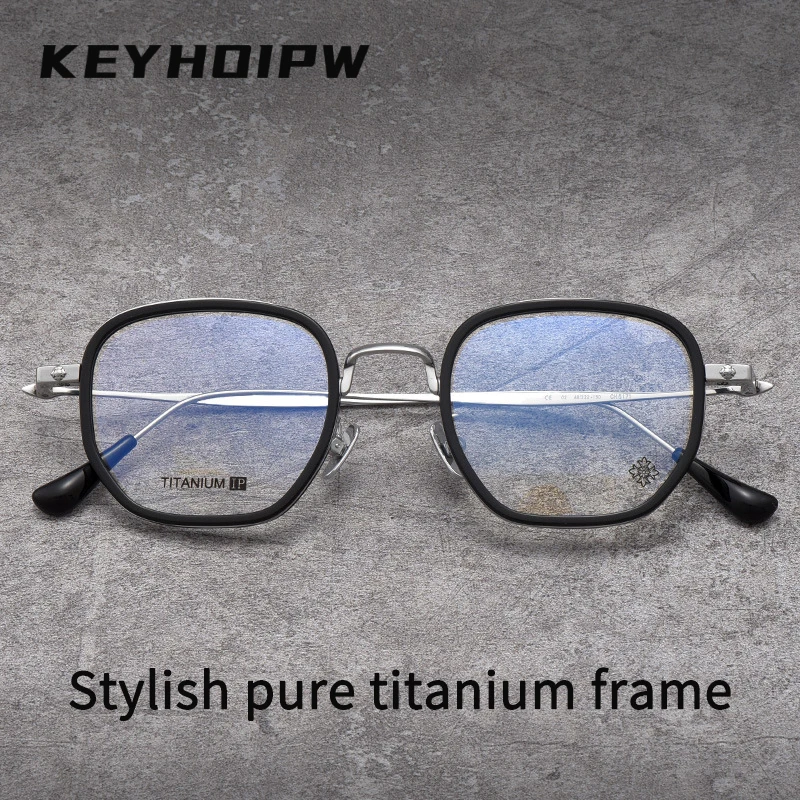 KEYHOIRW Designer Luxury Retro Irregular Myopic Glasses Ultra Lightweight Pure Titanium Men's Prescription Eyeglass Frame 5171