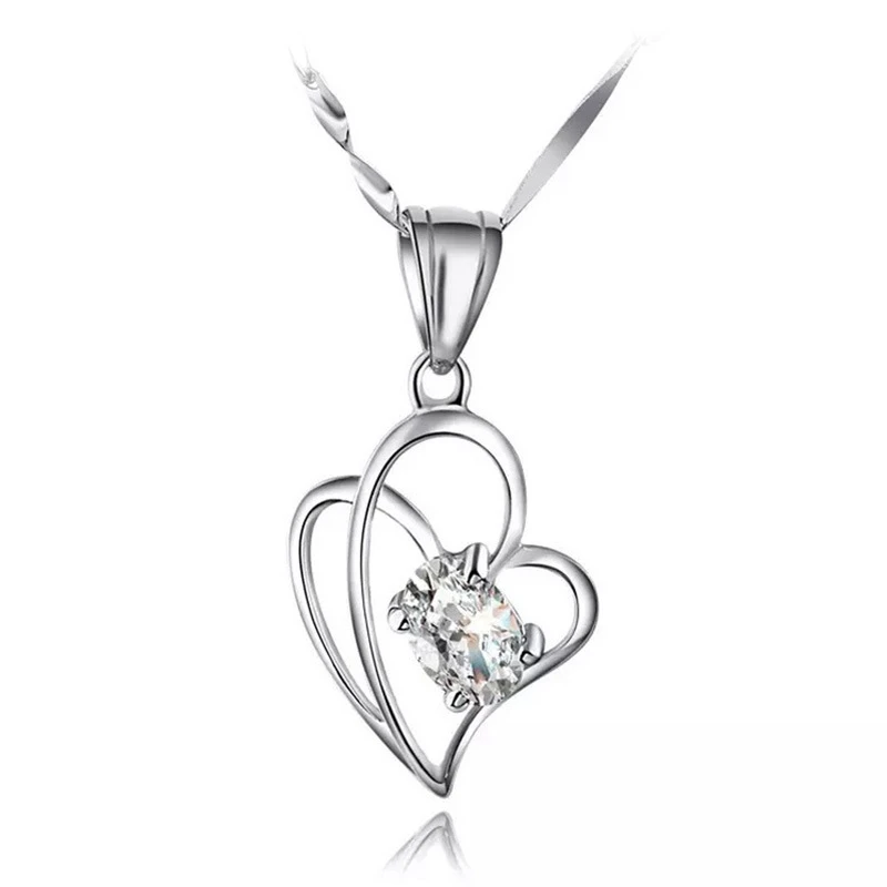 

Top Quality Silver Color Women Necklace Simple Zirconia Heart Pendant Necklaces For Women Girl Anniversary Party Jewelry Gifts