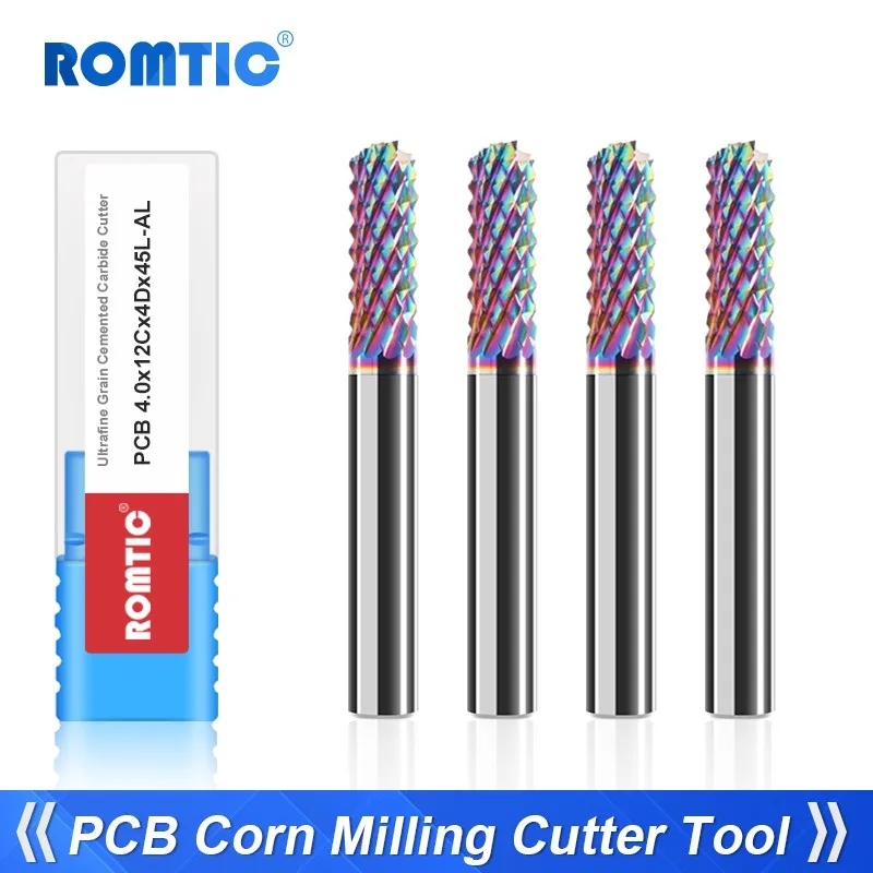

ROMTIC Color Coating For Aluminium PCB Tungsten Steel Carbide Corn Milling Cutter CNC Engraving Mechanical Maching Endmill Tools