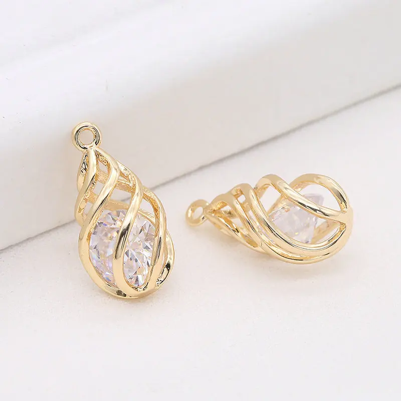 

Позолоченные Подвески с цирконом, 18x9,5 мм, 14 к