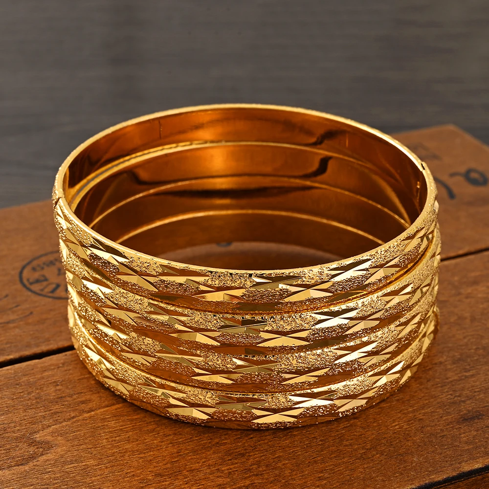 

65MM Gold Color Dubai Openable Bangle Women Middle East Ethiopian Mesh Bracelets Wedding Jewelry African Wedding Party Gifts