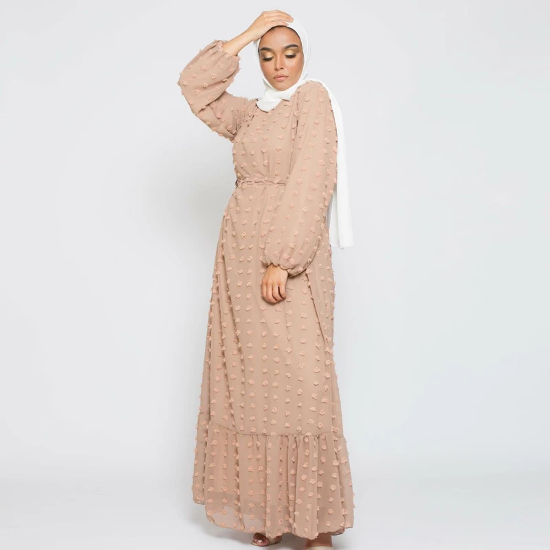 Muslim Fashion Modest Dress Eid Mubarek Abaya Dubai Turkey Islam Hijab Little Hairball Embroidery Muslim Robe Worship Service