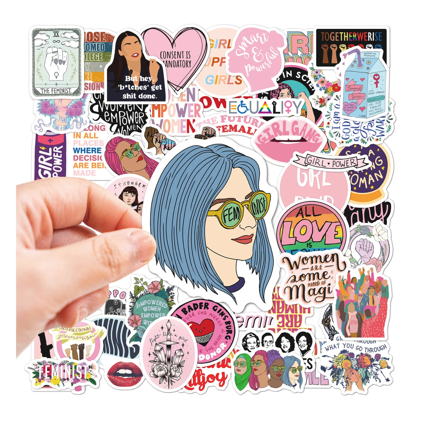 

50pcs Feminist Sticker Girl Inspirational Personality Fashion Trolley Case Water Cup Notebook Graffiti