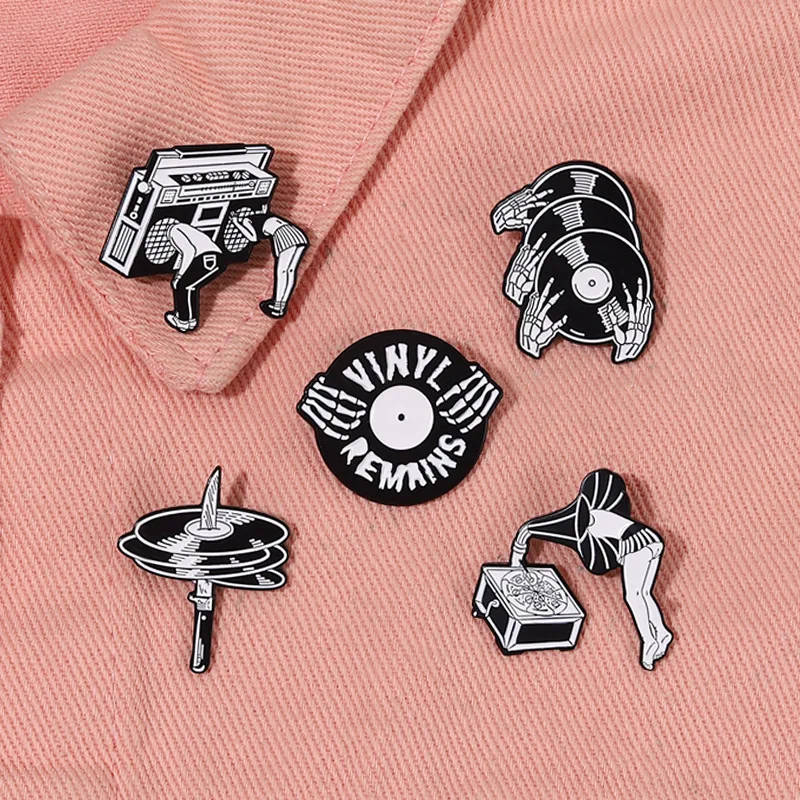 Эмалированные булавки в стиле панк с ужасами и музыкой на заказ Черные виниловые