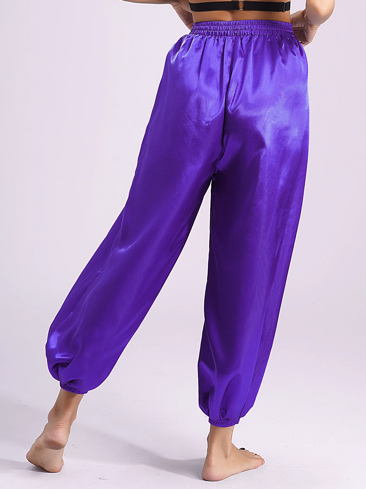 Брюки-шаровары для танца живота повседневные свободные однотонные атласные