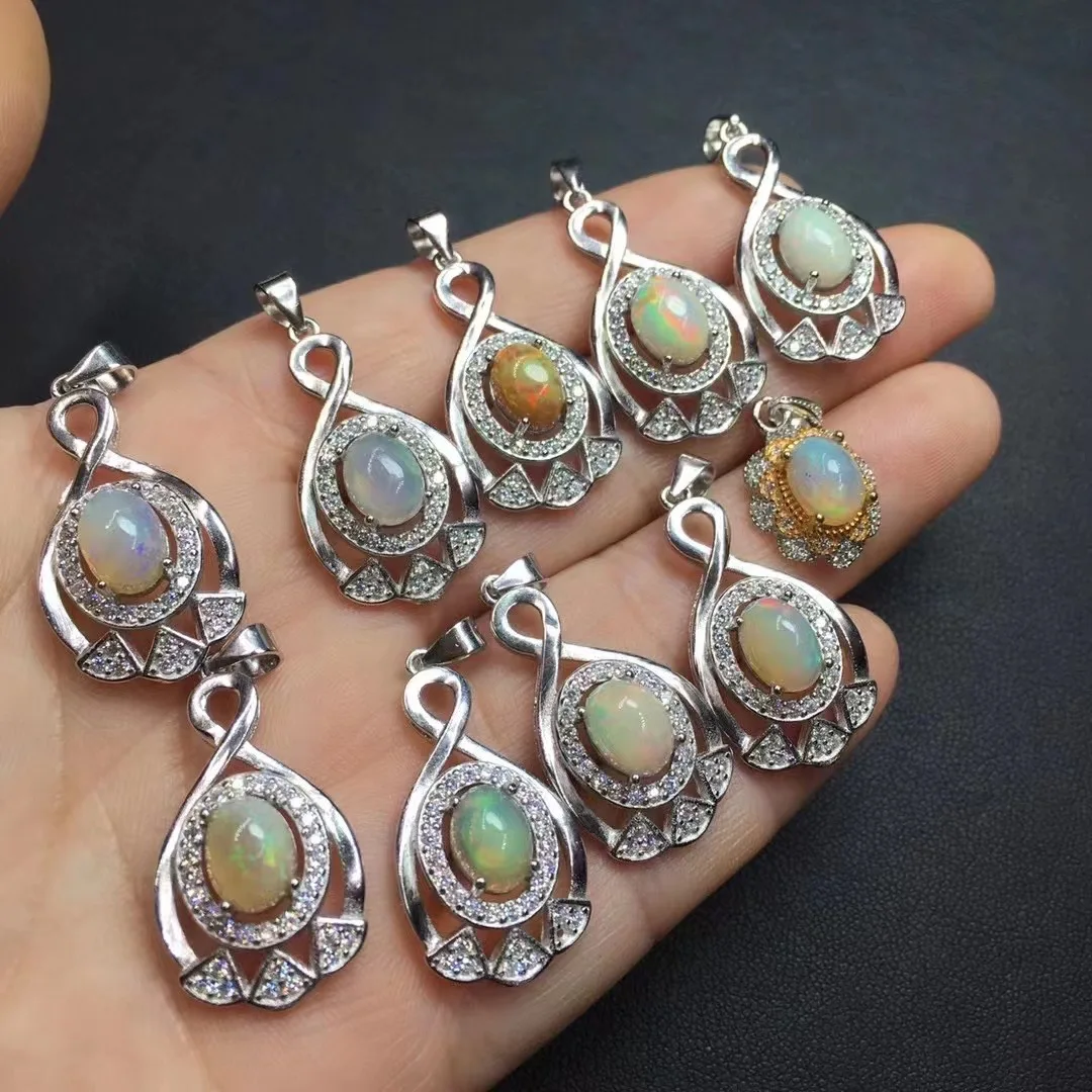 

1 Pc Fengbaowu Natural Colorful Opal Pendant Oval Cabochon 925 Sterling Silver Crystal Healing Stone Fashion Jewelry Gift