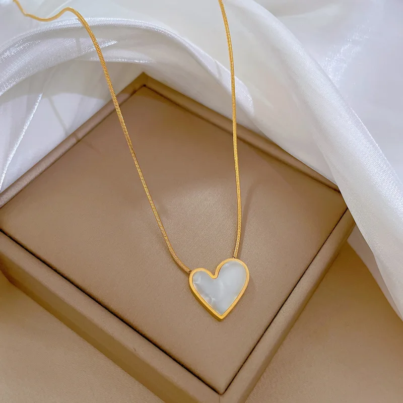 316L Stainless Steel 2-Color Love Heart Oysters Pendant Necklace For Women New Trend Girls Clavicle Chain Jewelry Gifts