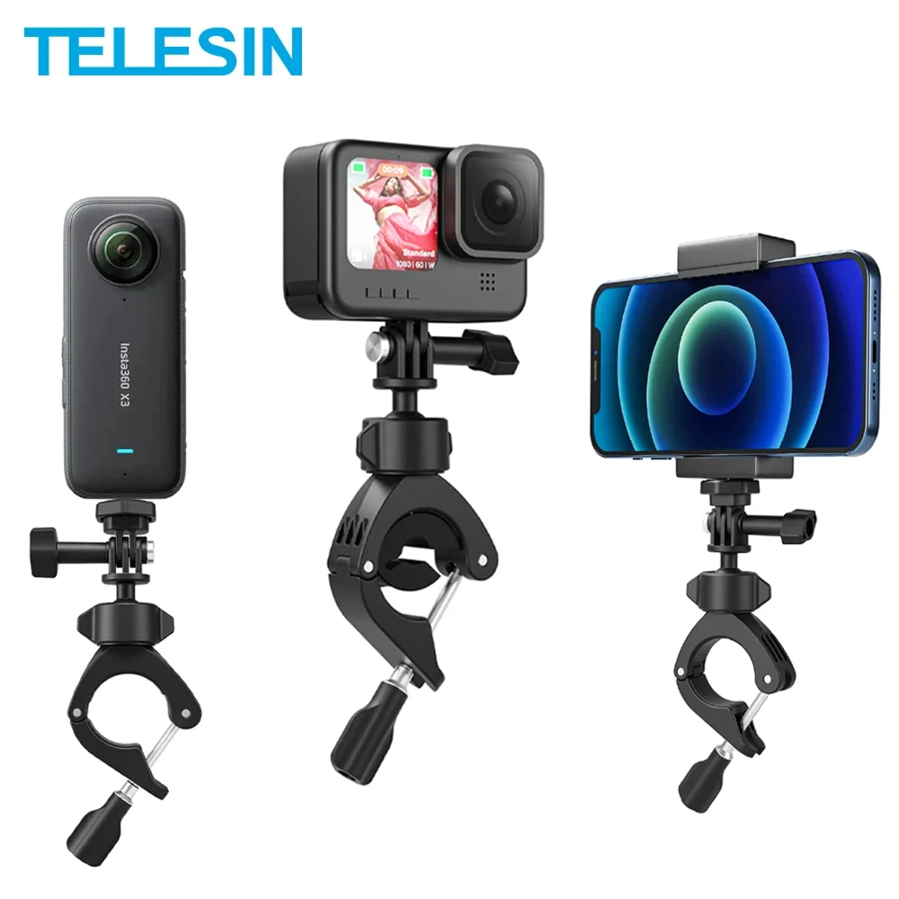 

Велосипедный зажим TELESIN для камеры GoPro 11 10 9 DJI OSMO Action 3 Insta360, супер-зажим 360 °, кронштейн с отверстием 1/4 дюйма
