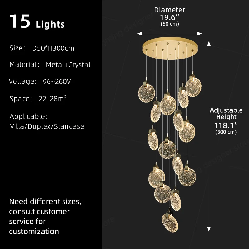 

Подвесные светильники для лестниц, скандинавское освещение для лестницы, люстра с разъемом и выдвижной конструкцией, пузырьковый кристалл, высокая потолочная лестница, подвесной светильник