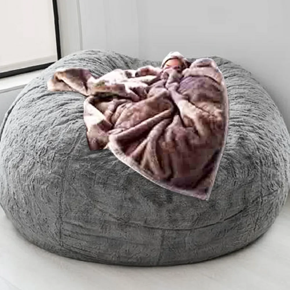 

2023 135cm Dia Giant Bean Bag Sofa No Filler Big Soft Fur Beanbag Bed Puff Floor Seat Futon Lazy Sofa Couch Chair Comfy Recliner